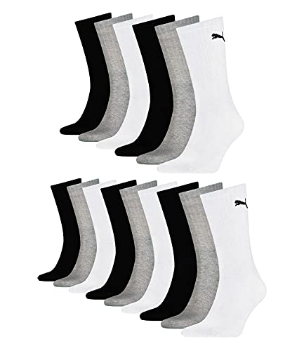 PUMA 15 Paar Sportsocken Tennis Socken Gr. 35-49 Unisex für sie und ihn, Farbe:325 - White/Grey/Black, Socken & Strümpfe:47-49 von PUMA