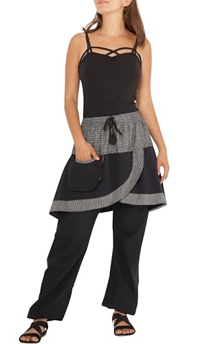 PUREWONDER Damen Hose aus Leichter Baumwolle mit Überrock p19 Schwarz Einheitsgröße von PUREWONDER