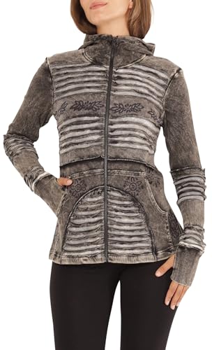 PUREWONDER Damen Jacke mit Patchwork, Cut-Outs und Kapuze jk21 Grau 1 M von PUREWONDER