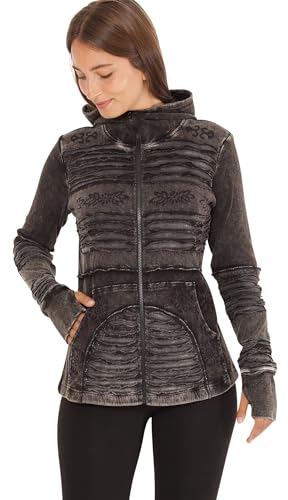 PUREWONDER Damen Jacke mit Patchwork, Cut-Outs und Kapuze jk21 Schwarz L von PUREWONDER