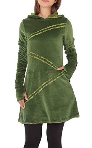 PUREWONDER Damen Kleid Samt Winterkleid mit Applikationen und Taschen dr18 Grün XXL von PUREWONDER