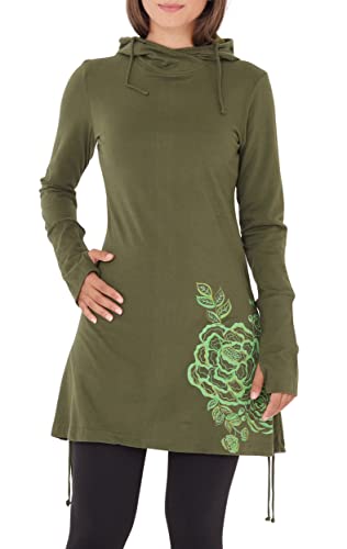 PUREWONDER Damen Kleid aus Jersey mit Blumen-Print und Kapuze dr132 Grün L von PUREWONDER