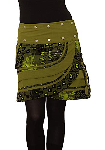PUREWONDER Damen Wickelrock Baumwolle Rock mit Tasche sk196 Grün Einheitsgröße Verstellbar von PUREWONDER
