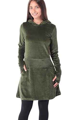 PUREWONDER Kleid aus Samt mit Zipfelkapuze Elfenkleid dr137 Grün XL von PUREWONDER