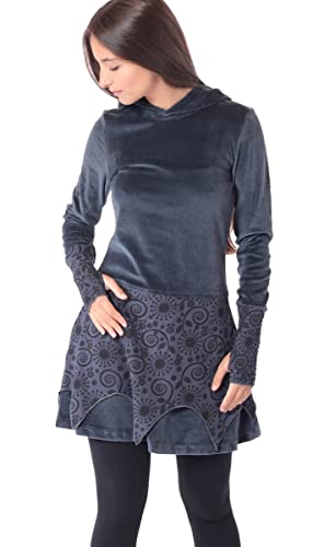 PUREWONDER Kleid aus Samt mit Zipfelkapuze Elfenkleid dr25 Grau XXL von PUREWONDER