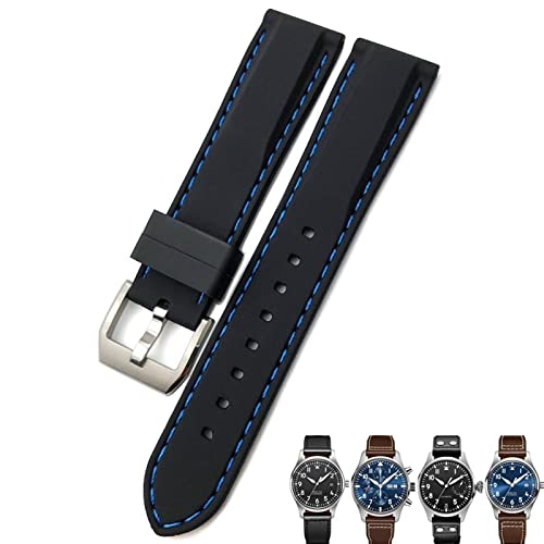 PURYN 20 mm, 21 mm, 22 mm, Gummi-Silikon-Armband für IWC Pilot Mark 18 Watch, Sportarmband, Schwarz / Blau, 19 mm, Achat von PURYN