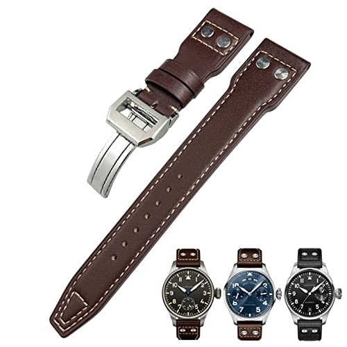 PURYN Uhrenarmband aus echtem Leder, 20 mm, für IWC Big Pilot Watch Mark 18 Spitfire Top Gun, Hamilton Rindsleder, weiches Uhrenarmband, Black Buckle, Achat von PURYN