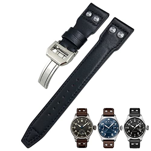 PURYN Uhrenarmband aus echtem Leder, 20 mm, für IWC Big Pilot Watch Mark 18 Spitfire Top Gun, Hamilton Rindsleder, weiches Uhrenarmband, Black Buckle, Achat von PURYN