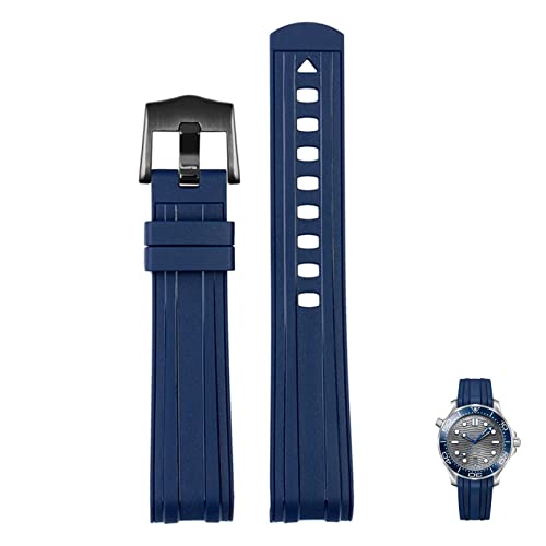 PURYN Uhrenarmband für Omega Seamaster 300 Universe 007, gebogenes Ende, flüssiges Gummi-Silikon-Armband, 20 mm, 22 mm, weiches Ersatzarmband für Herren, 20 mm, Achat von PURYN