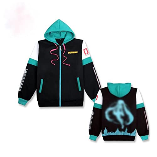 PUYYDS Anime Vocaloid Miku Männer und Frauen Baumwolle Strickjacke Reißverschluss mit Kapuze Cosplay Hoodies Sweatshirt Harajuku Winterjacke Weihnachten Gigt von PUYYDS