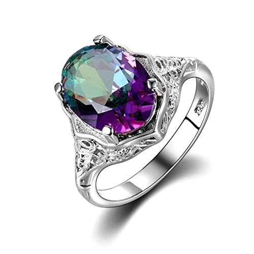 Regenbogen Feuer Mystic Topas Ring 925 Sterling Silber Ring Edles Schmuck Geschenk für Frauen Lady Girls von PUYYDS