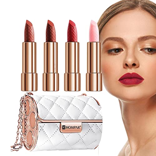 Lippenstift-Set 4 Farben, neues mattes Lippenstift-Set mit Kettenbeutel-Paket, Lippenstift-Lippenstifte für Frauen, langlebiges wasserdichtes Lippenstift-Make-up-Geschenkset, 3,5 g x 4 Stück von PW TOOLS