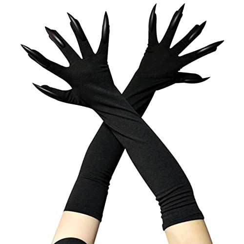 PW TOOLS 1 Paar Halloween Kostüm Pfoten Handschuhe, Lange Fingernägel Schwarze Sporthandschuhe, Unisex Katzenkrallenhandschuhe, Cosplay Requisiten für Halloween Party Cosplay Kostümzubehör von PW TOOLS