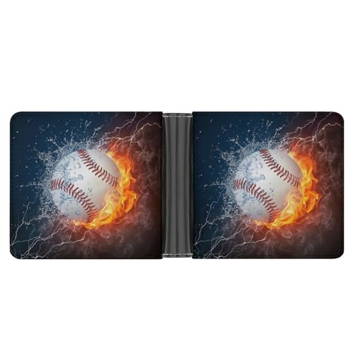 PWIKJZ Brieftasche Baseball Ball Herren Bifold Geldbörsen Portable Leder Geldbörse Kartenhalter von PWIKJZ