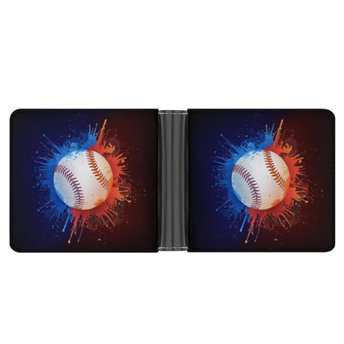 PWIKJZ Brieftasche Baseball Ball Softball Herren Bifold Geldbörsen Portable Leder Geldbörse Kartenhalter von PWIKJZ