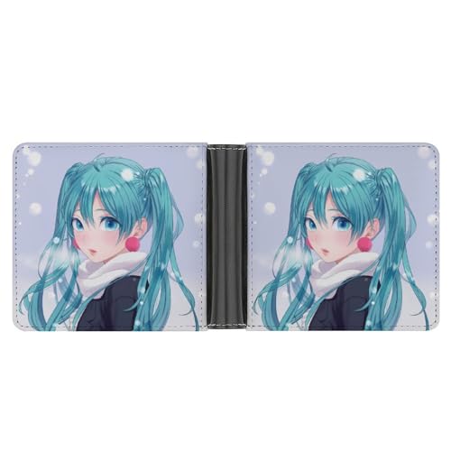 PWIKJZ Brieftasche Blaues Anime-Mädchen Herren Bifold Geldbörsen Portable Leder Geldbörse Kartenhalter von PWIKJZ