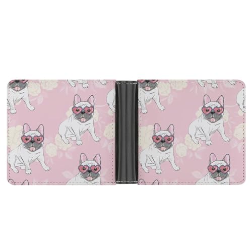 PWIKJZ Brieftasche Bulldogge Rosa Herren Bifold Geldbörsen Portable Leder Geldbörse Kartenhalter von PWIKJZ