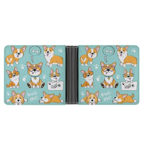 PWIKJZ Brieftasche Corgi-Hunde Herren Bifold Geldbörsen Portable Leder Geldbörse Kartenhalter von PWIKJZ