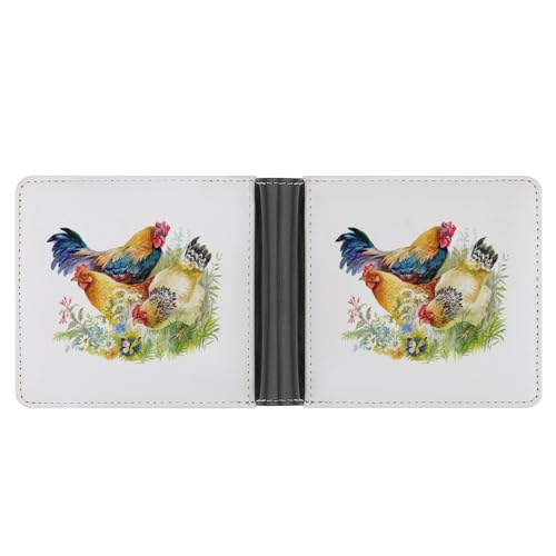 PWIKJZ Brieftasche Huhn Und Hahn Herren Bifold Geldbörsen Portable Leder Geldbörse Kartenhalter von PWIKJZ