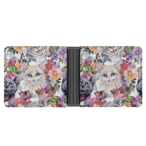 PWIKJZ Brieftasche Katze Und Blumen Herren Bifold Geldbörsen Portable Leder Geldbörse Kartenhalter von PWIKJZ