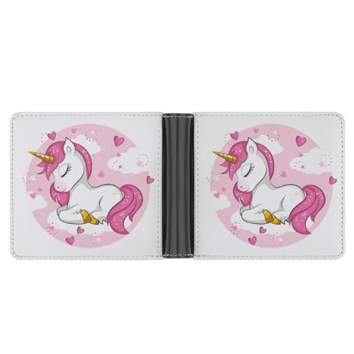 PWIKJZ Brieftasche Niedliches Einhorn Rosa Herren Bifold Geldbörsen Portable Leder Geldbörse Kartenhalter von PWIKJZ