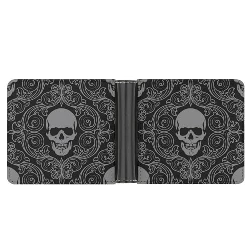 PWIKJZ Brieftasche Totenkopf Herren Bifold Geldbörsen Portable Leder Geldbörse Kartenhalter von PWIKJZ