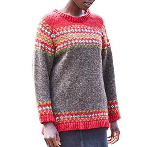 Damen Pullover aus Wolle, handgestrickt, Fair Isle, natürliche Farben, handgefertigt, extra warm, Pachamama, Fair Trade, burgunderfarben, L von Pacha Mama