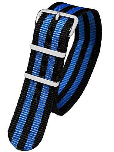 Pacific Time First Wechsel Armband Durchzugsband Uhrenarmband Ersatz Band Textil Dornschließe Sport schwarz blau gestreift 10040 von Pacific Time