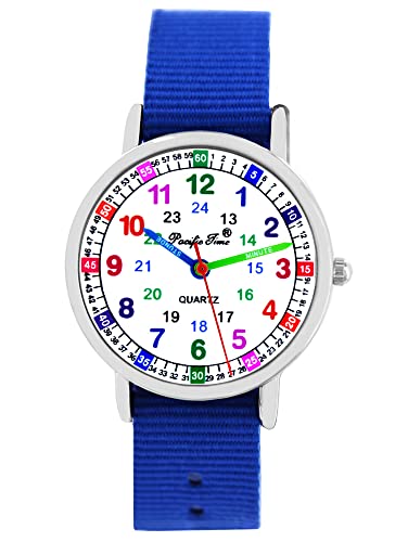 Pacific Time Kinder Armbanduhr Mädchen Jungen Uhr Kids Lernuhr Royalblau Textil Wechselarmband analog Quarz 10911 von Pacific Time