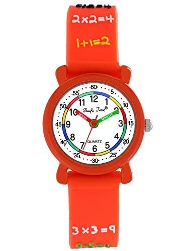 Pacific Time First Kinder-Armbanduhr Lernuhr 1x1 Armbanduhr Mädchen Jungen rechnen lernen Kinderuhren analog Quarz orange 20693 von Pacific Time