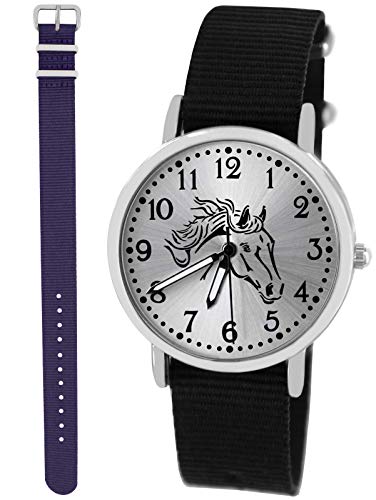 Pacific Time Mädchen Uhr Analog Quarz mit 2 Textilarmband 10423 schwarz violett von Pacific Time