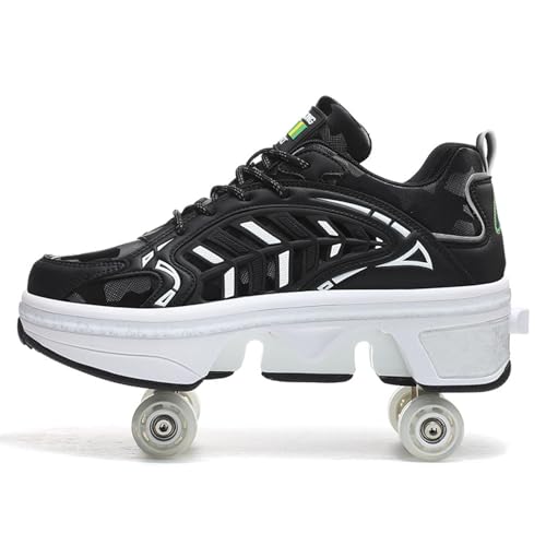 Kinder Roller Skate Schuhe, Outdoor Parkour Schuhe mit 4 Rädern Unisex Skateboarding Schuh Retractable Skate Schuhe,Negro-40 von PacuM