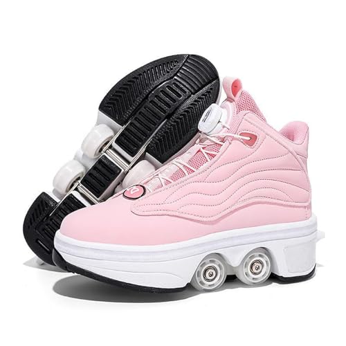 Kinder Roller Skate Schuhe, Skateboarding Schuh Outdoor Parkour Schuhe mit 4-Rädern Unisex einziehbare Skate Schuhe,Pink-33 von PacuM