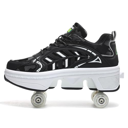 Kinder Roller Skate Schuhe für Jungen Mädchen, Skateboarding Schuh Mode Parkour Schuhe 4-Räder Unisex einziehbare Skate Schuhe für Kinder Park Sport Walking Schuhe,Negro-43 EU von PacuM