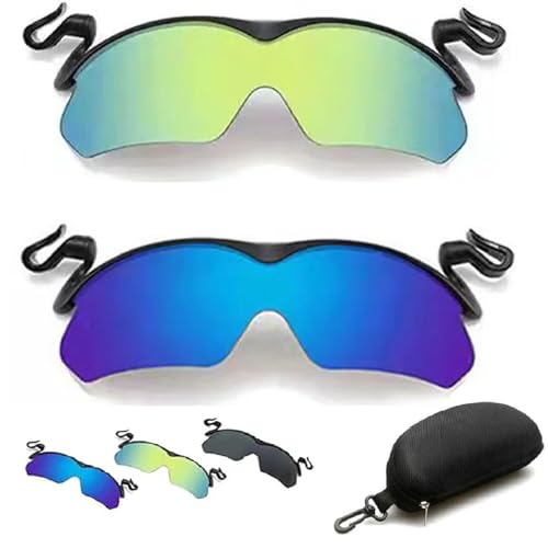 PacuM Clip Cap Sports Sunglasses,Mens Clip On Sunglasses,2024 New Polarized Clip Cap Sunglasses,Mountain Bike Sunglasses, for Fishing Biking Hiking Cycling (2Pcs-C) von PacuM