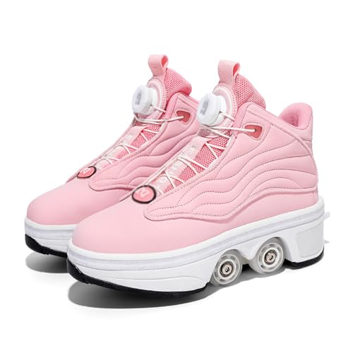 PacuM Deformation Roller Skates Schuhe mit doppelreihigem unsichtbarem Rad Automatische Walking Schuhe Kinder 2 in 1 Abnehmbare Riemenscheibe Skate,Pink-34 von PacuM