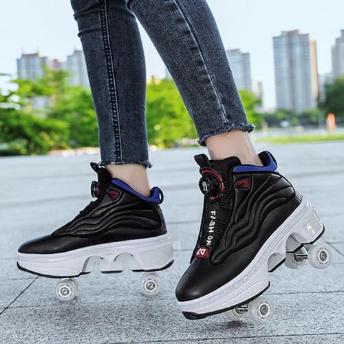 PacuM Kinder Roller Skate Schuhe Automatische Einziehbare Technische Skateboarding Skates Outdoor Running Sneakers für Jungen und Mädchen Neuartiges Geschenk,Negro-43 EU von PacuM