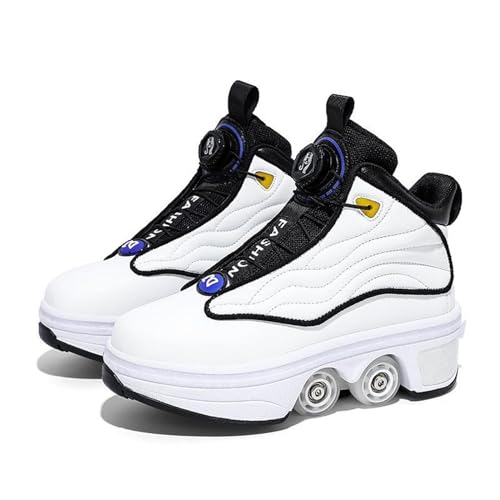 PacuM Kinder Roller Skate Schuhe SkalableTechnische Skateboarding Skates Schuhe Outdoor Running Sneakers für Jungen und Mädchen Neuartiges Geschenk,Bianco-34 von PacuM