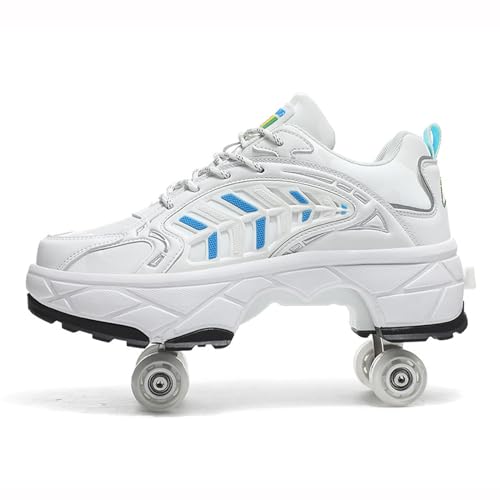 PacuM Roller Skate Schuhe, Walking Shapeshifting Schuhe, Outdoor Laufschuhe mit Rad für Erwachsene Kinder,Bianco-39 von PacuM