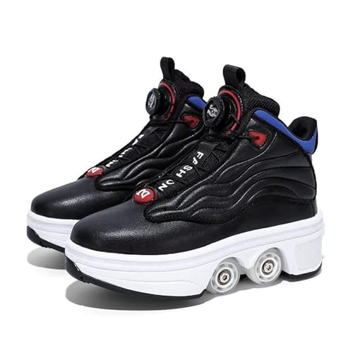 Roller Schuhe Sneakers für Jungen Mädchen, Roller Skates Schuhe Doppelte Reihe 4 Räder Trainer Outdoor Sport Skating Reise Roller Sneakers,Negro-33 EU von PacuM