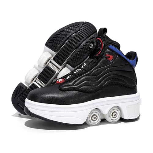 Roller Schuhe Sneakers für Jungen Mädchen, Roller Skates Schuhe für Kinder Doppelte Reihe 4 Räder Trainer Outdoor Sport Skating Reise Roller Sneakers,Black-34 EU von PacuM