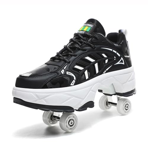 Roller Skate Schuhe, Kinder Parkour Schuhe im Freien mit 4-Rädern Skateboarding Schuhe einziehbare Skate Schuhe für Kinder Sport Wandern,Nero-41 von PacuM