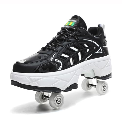 Roller Skates Outdoor, Parkour Schuhe mit Rollen für Mädchen/Jungen, Kick Roller Schuhe einziehbar, Unisex Skate Schuhe Freizeit Sneaker,Nero-33 von PacuM