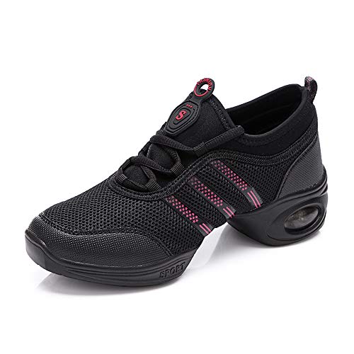 PADGENE Jazzschuhe für Damen, Sneaker, Schnürung, Kissen, atmungsaktiv, geteilte Sohlen, Tanzschuhe, sportlich, Schwarz / Rosa, 38 EU von Padgene