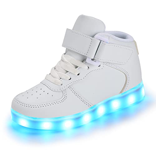 PADGENE Schuhe für Kinder, Jungen, Mädchen, Sneaker, LED, beleuchtet, 7 Farben, blinkend, USB, wiederaufladbar, Sicherheit, Mode, Oberteil, Größe, Klassisch weiß, 26 EU von Padgene