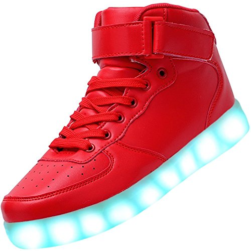 Padgene Unisex Damen-/Herren Sneaker mit Beleuchtung, hoch geschnitten, über USB aufladbar, LED-Lichter, 7 Farben, Sneaker mit Beleuchtung, Turnschuhe Schuhe Sportkleidung Laufschuhe Schuhe für Paare, rot - rot - Größe: 43 von Padgene