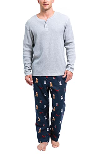 PajamaGram Herren Weihnachtspyjama - Herren Pyjama Set Flanell, Marineblaue Weihnachtshunde, Large von PajamaGram