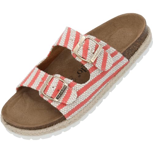 Palado Pantoletten Damen Korfu Marina – gefertigt aus langlebigem Textil-Mix – Made in Spain – zweifach verstellbare Schnallen – gepolstertes Weichfußbett – rutschfeste EVA-Sohle Rot UK7 - EU40 Palado Pantoletten Damen Korfu Marina – gefertigt aus langlebigem Textil-Mix – Made in Spain – zweifach verstellbare Schnallen – gepolstertes Weichfußbett – rutschfeste EVA-Sohle Rot UK7 - EU40 von Palado