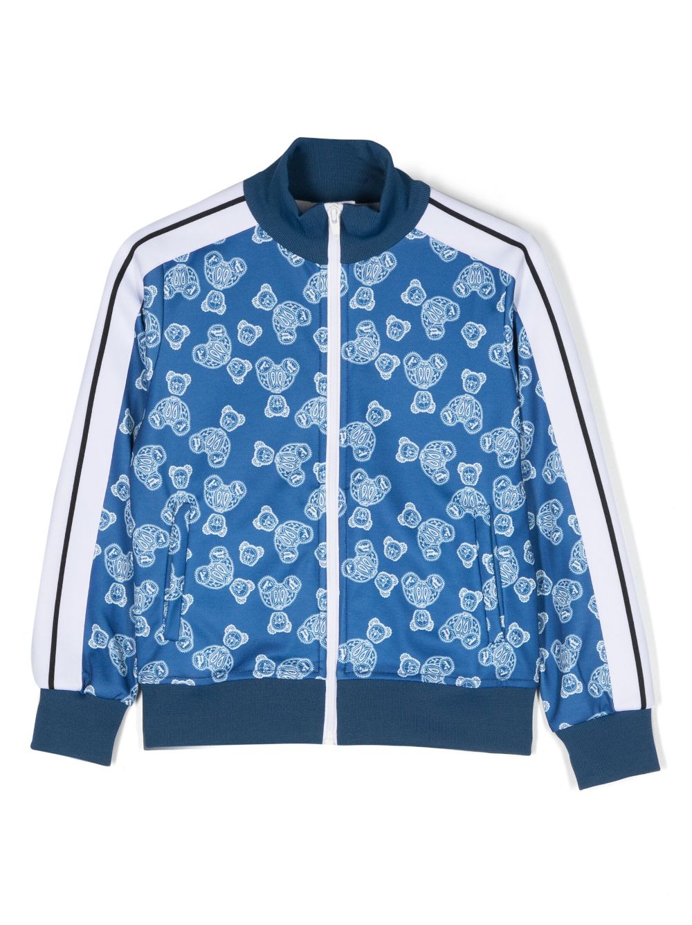 Palm Angels Kids Gestreifte Sportjacke mit Teddy-Print - Blau von Palm Angels Kids