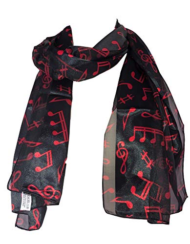 Pamper Yourself Now Schwarz musikal Noten Schal mit rote Noten, Damenmode Schal (Black Musical Notes Scarf with red Notes) von Pamper Yourself Now